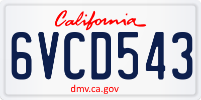 CA license plate 6VCD543