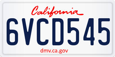 CA license plate 6VCD545