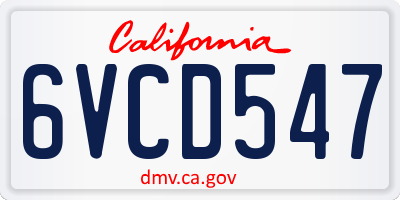 CA license plate 6VCD547
