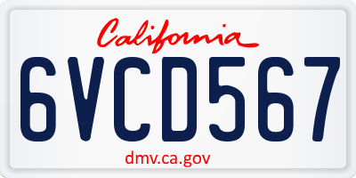CA license plate 6VCD567