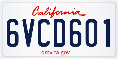 CA license plate 6VCD601