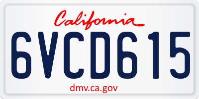 CA license plate 6VCD615