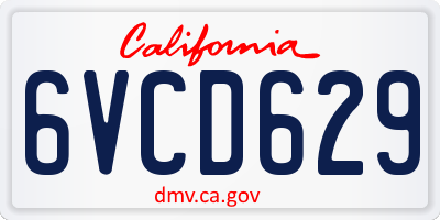 CA license plate 6VCD629