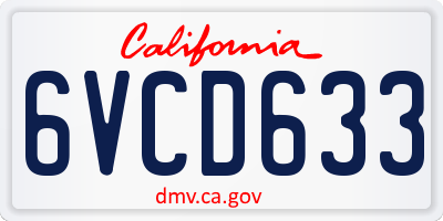 CA license plate 6VCD633