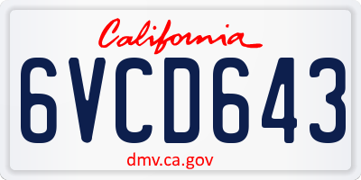 CA license plate 6VCD643