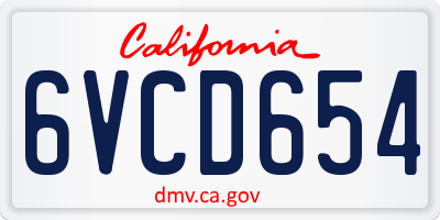 CA license plate 6VCD654