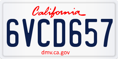 CA license plate 6VCD657