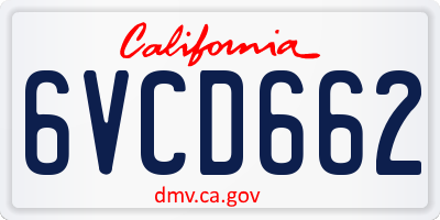 CA license plate 6VCD662
