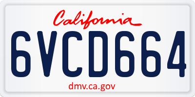 CA license plate 6VCD664