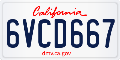 CA license plate 6VCD667