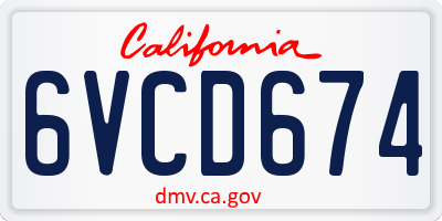 CA license plate 6VCD674