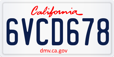 CA license plate 6VCD678