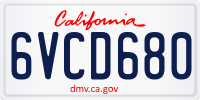 CA license plate 6VCD680