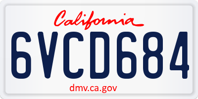 CA license plate 6VCD684