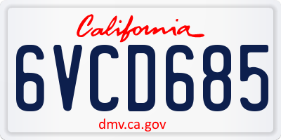 CA license plate 6VCD685