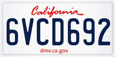 CA license plate 6VCD692