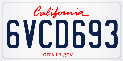 CA license plate 6VCD693