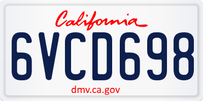 CA license plate 6VCD698
