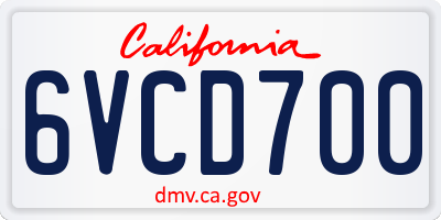 CA license plate 6VCD700