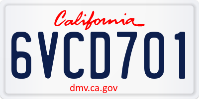 CA license plate 6VCD701