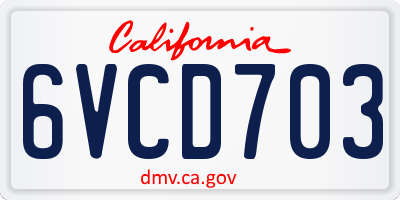 CA license plate 6VCD703