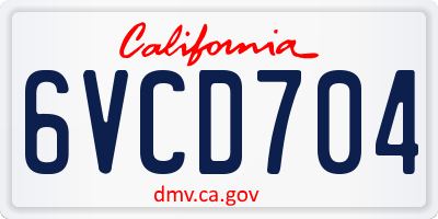 CA license plate 6VCD704