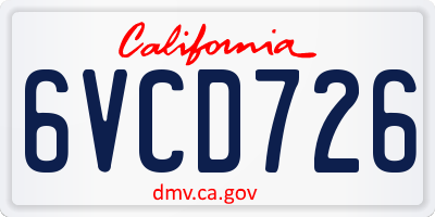 CA license plate 6VCD726