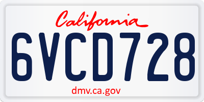 CA license plate 6VCD728