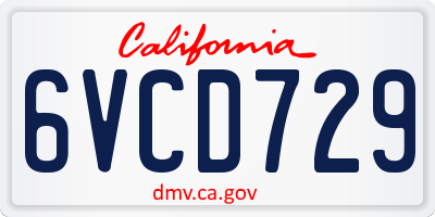 CA license plate 6VCD729
