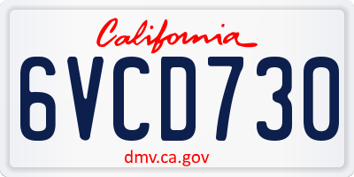 CA license plate 6VCD730