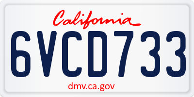 CA license plate 6VCD733