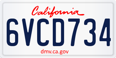 CA license plate 6VCD734