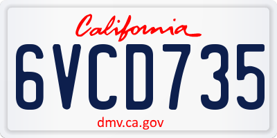 CA license plate 6VCD735