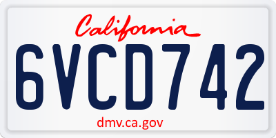CA license plate 6VCD742