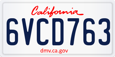 CA license plate 6VCD763