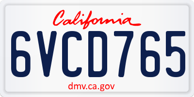 CA license plate 6VCD765