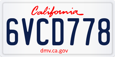 CA license plate 6VCD778