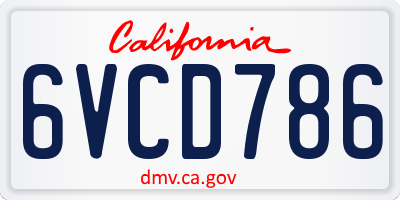 CA license plate 6VCD786