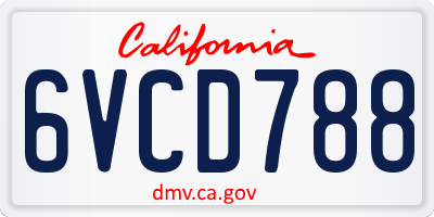 CA license plate 6VCD788