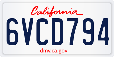 CA license plate 6VCD794