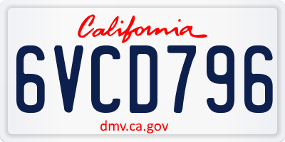 CA license plate 6VCD796