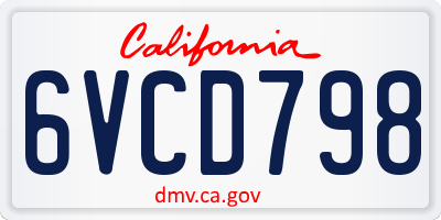 CA license plate 6VCD798