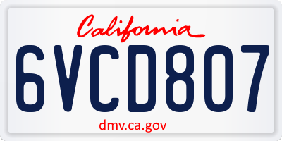 CA license plate 6VCD807