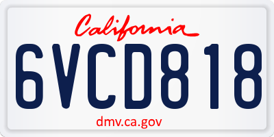 CA license plate 6VCD818
