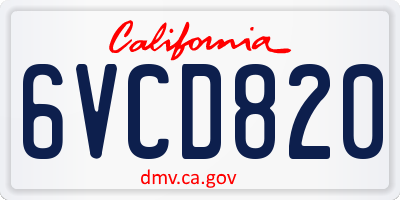 CA license plate 6VCD820