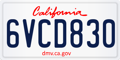 CA license plate 6VCD830
