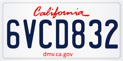 CA license plate 6VCD832