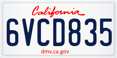 CA license plate 6VCD835
