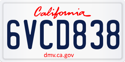 CA license plate 6VCD838