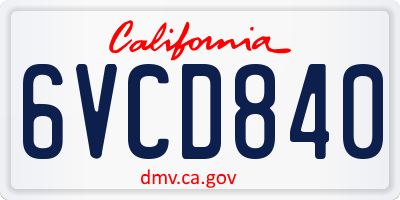 CA license plate 6VCD840